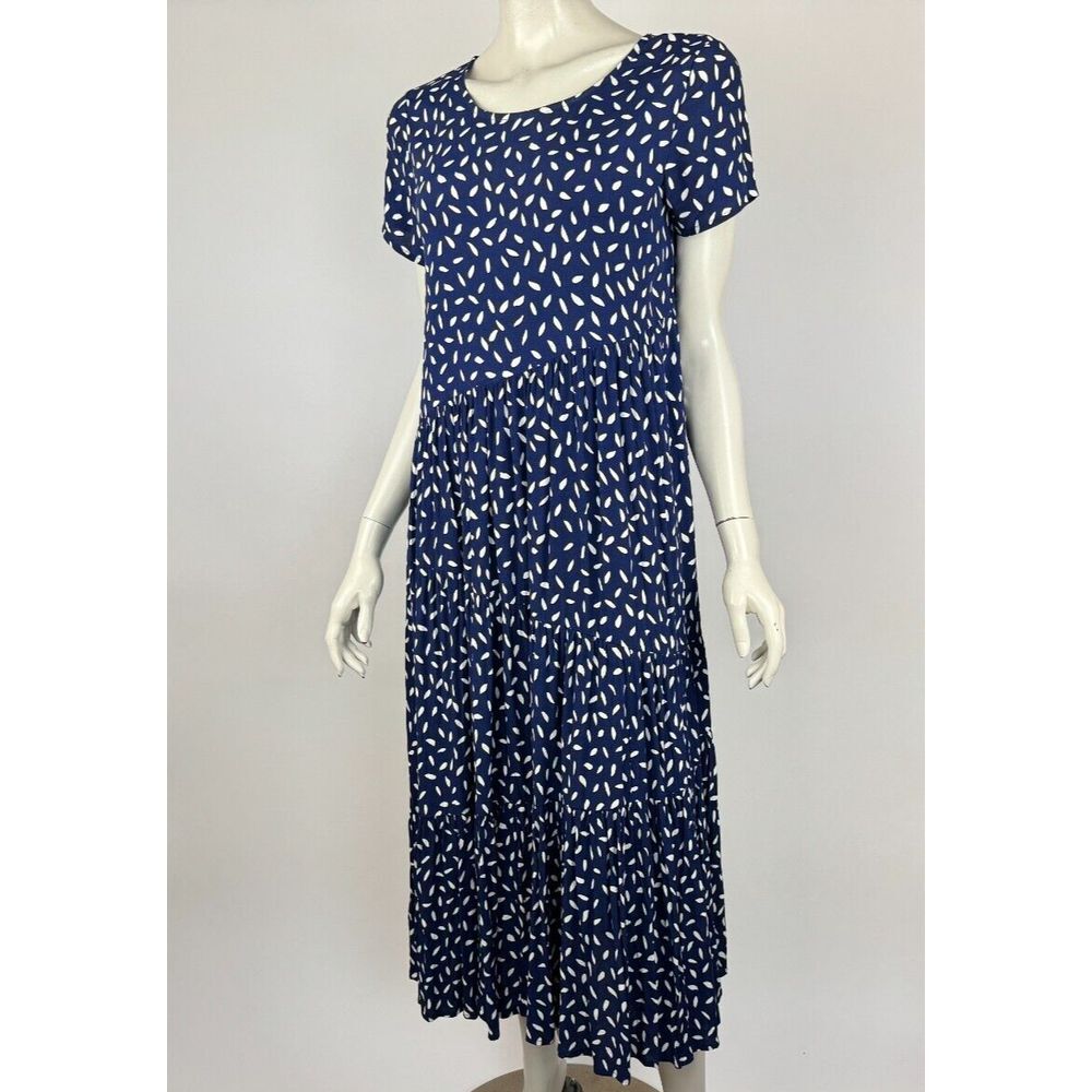 Mister Zimi Short Sleeve Maxi Dress Women 4 EUC Scoop‎ Neck Blue Lightweight - Picture 2 of 16